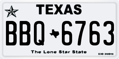 TX license plate BBQ6763