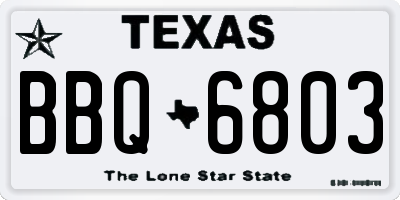 TX license plate BBQ6803