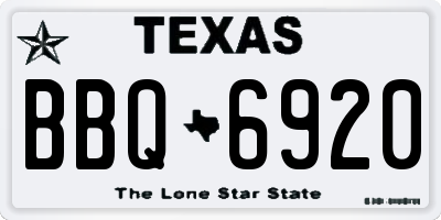 TX license plate BBQ6920