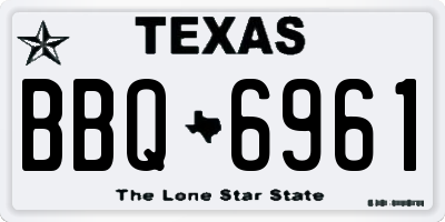 TX license plate BBQ6961