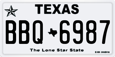 TX license plate BBQ6987