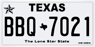TX license plate BBQ7021