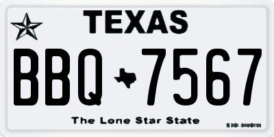 TX license plate BBQ7567