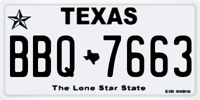 TX license plate BBQ7663