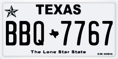 TX license plate BBQ7767