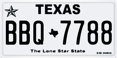 TX license plate BBQ7788