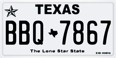TX license plate BBQ7867