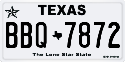 TX license plate BBQ7872