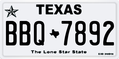 TX license plate BBQ7892