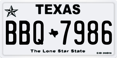 TX license plate BBQ7986
