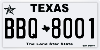 TX license plate BBQ8001
