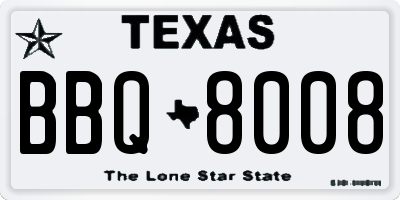 TX license plate BBQ8008