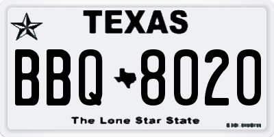 TX license plate BBQ8020