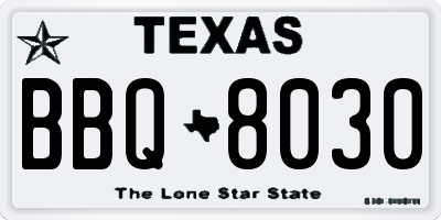 TX license plate BBQ8030