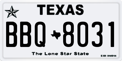 TX license plate BBQ8031
