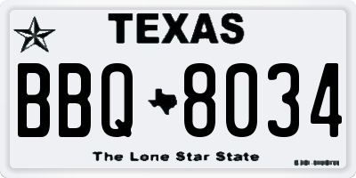 TX license plate BBQ8034