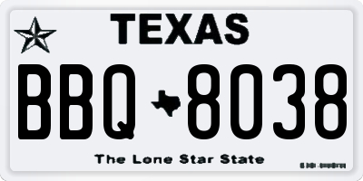 TX license plate BBQ8038
