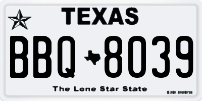 TX license plate BBQ8039