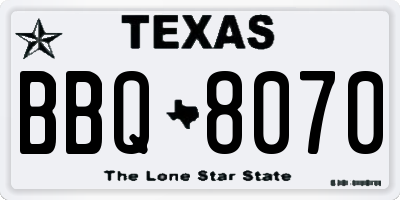 TX license plate BBQ8070