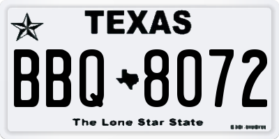 TX license plate BBQ8072