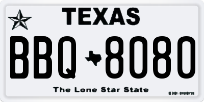 TX license plate BBQ8080