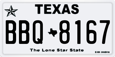 TX license plate BBQ8167