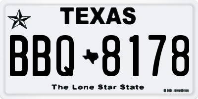 TX license plate BBQ8178