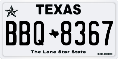 TX license plate BBQ8367