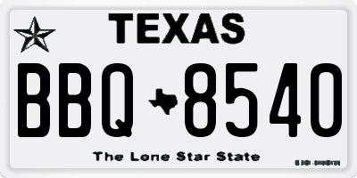 TX license plate BBQ8540