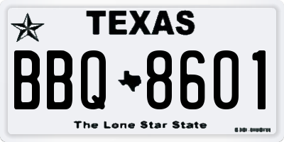 TX license plate BBQ8601