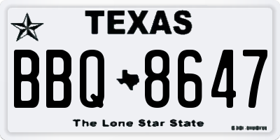TX license plate BBQ8647