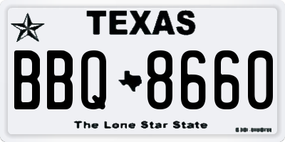 TX license plate BBQ8660