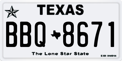 TX license plate BBQ8671