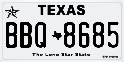TX license plate BBQ8685