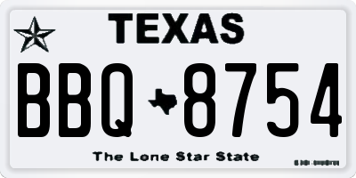 TX license plate BBQ8754