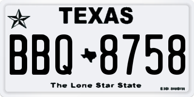 TX license plate BBQ8758