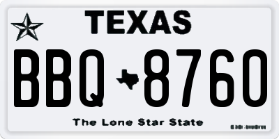 TX license plate BBQ8760