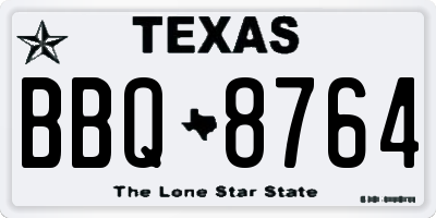 TX license plate BBQ8764