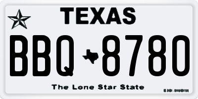TX license plate BBQ8780