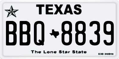 TX license plate BBQ8839