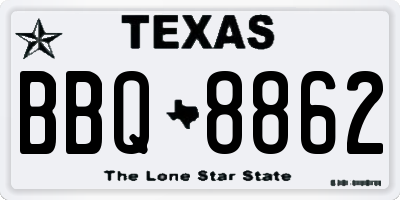 TX license plate BBQ8862