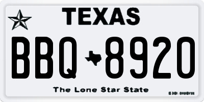 TX license plate BBQ8920