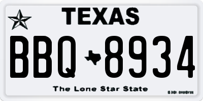 TX license plate BBQ8934