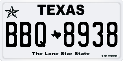 TX license plate BBQ8938