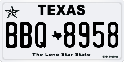 TX license plate BBQ8958