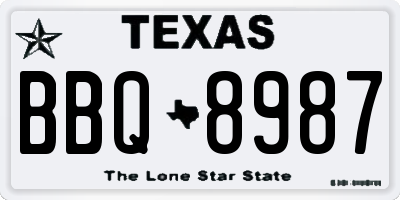TX license plate BBQ8987