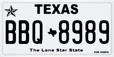 TX license plate BBQ8989