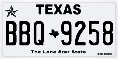 TX license plate BBQ9258