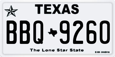 TX license plate BBQ9260