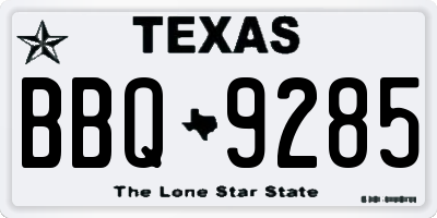 TX license plate BBQ9285